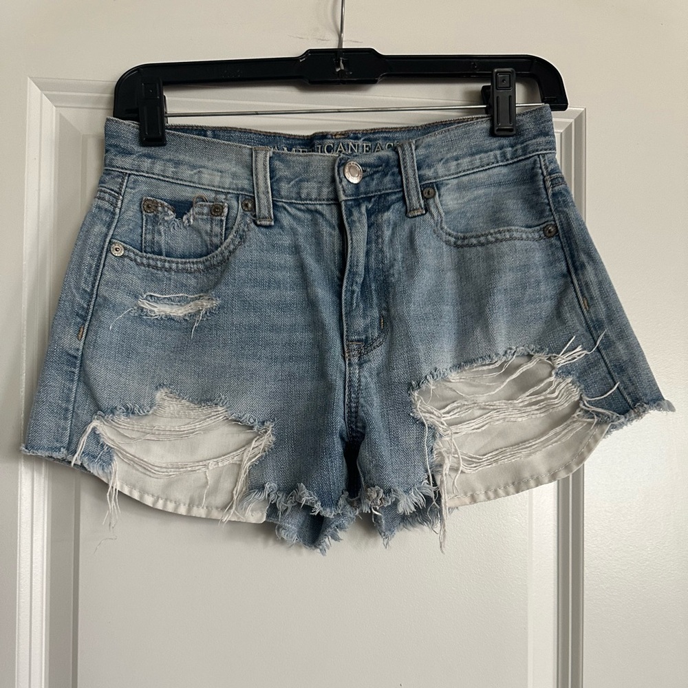 Distressed jean shorts